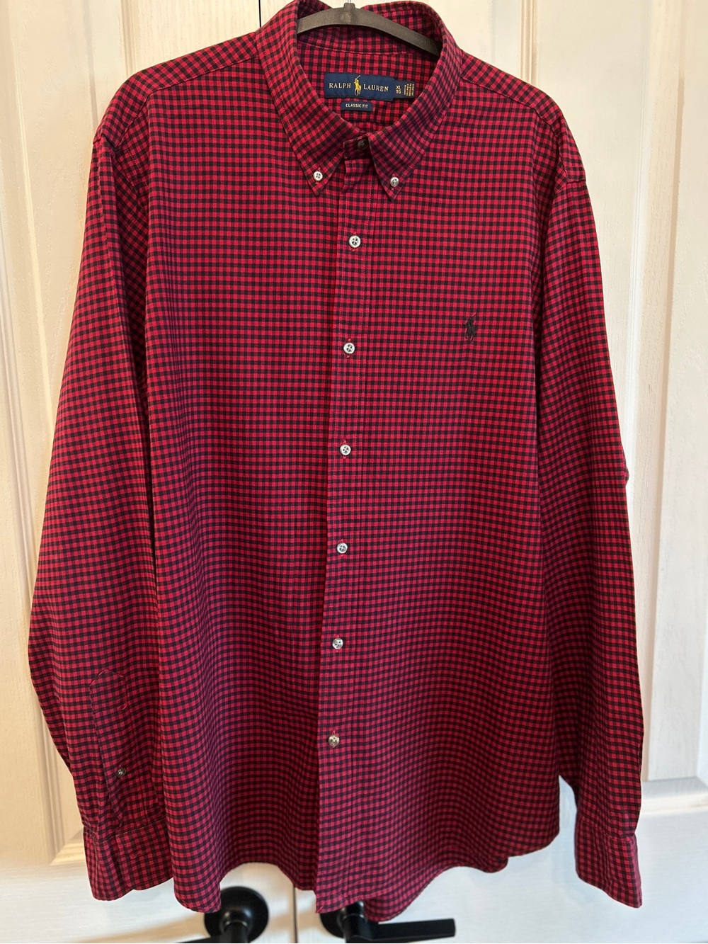 Polo Ralph Lauren Classic Fit Gingham Shirt Red Navy 100% Cotton XL